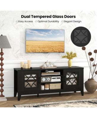 TV Stand for TVs up to 65" with 3-Position Adjustable Shelves Tempered Glass Doors