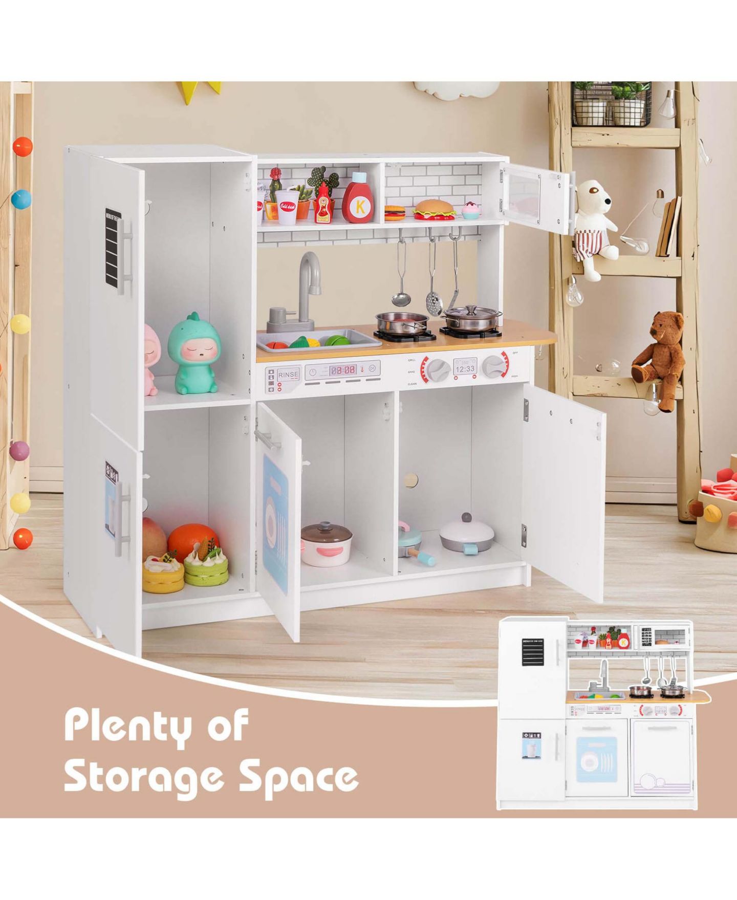 Детский игровой набор Costway Removable Sink 5-Piece Kitchen Playset, Ages 3+, цвет: Белый — фото 10