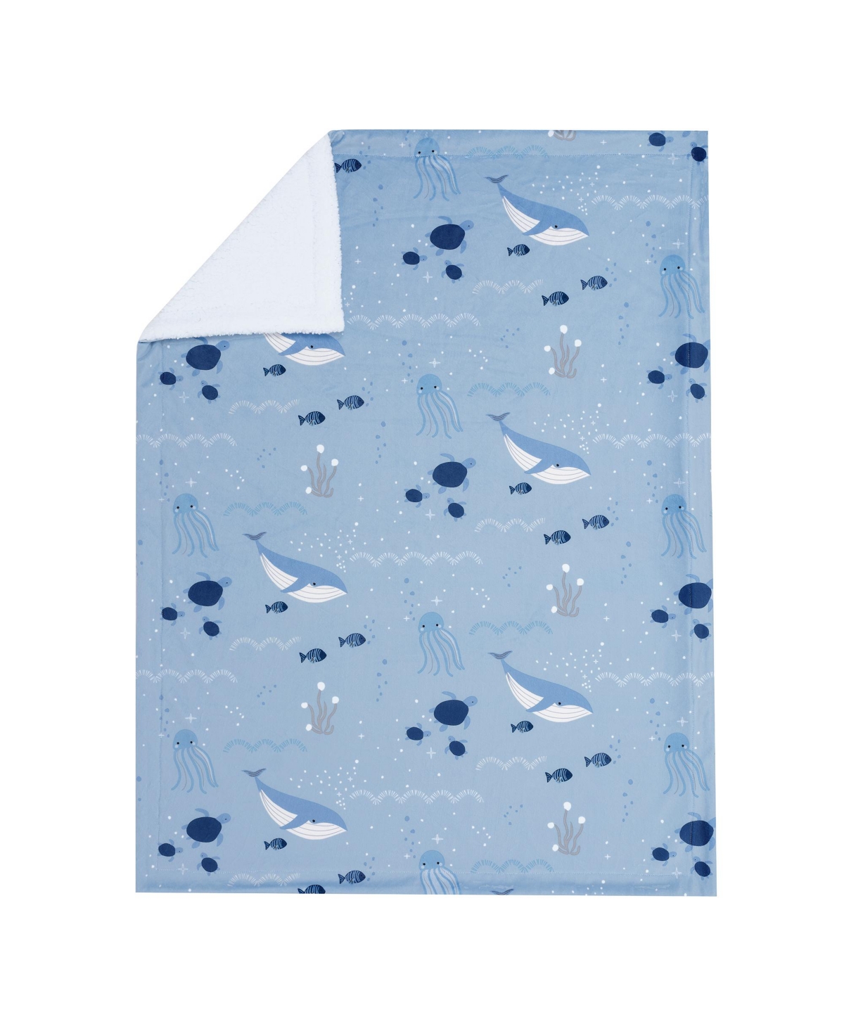 Lambs & Ivy Bubbles & SquirtOcean/Aquatic Whale Soft Fleece Baby Blanket - Blue
