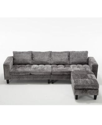 5-Seat Fabric Modular Sofa with Ottoman & Reversible Chaise