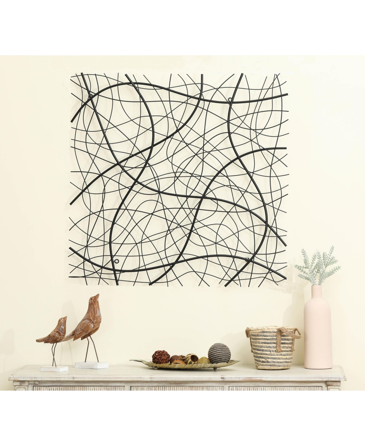 LuxenHome Large Black Abstract Square Metal Wall Decor
