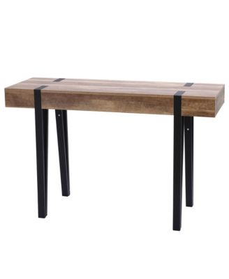Oak Finish MDF Wood Black Metal Console Entry Table