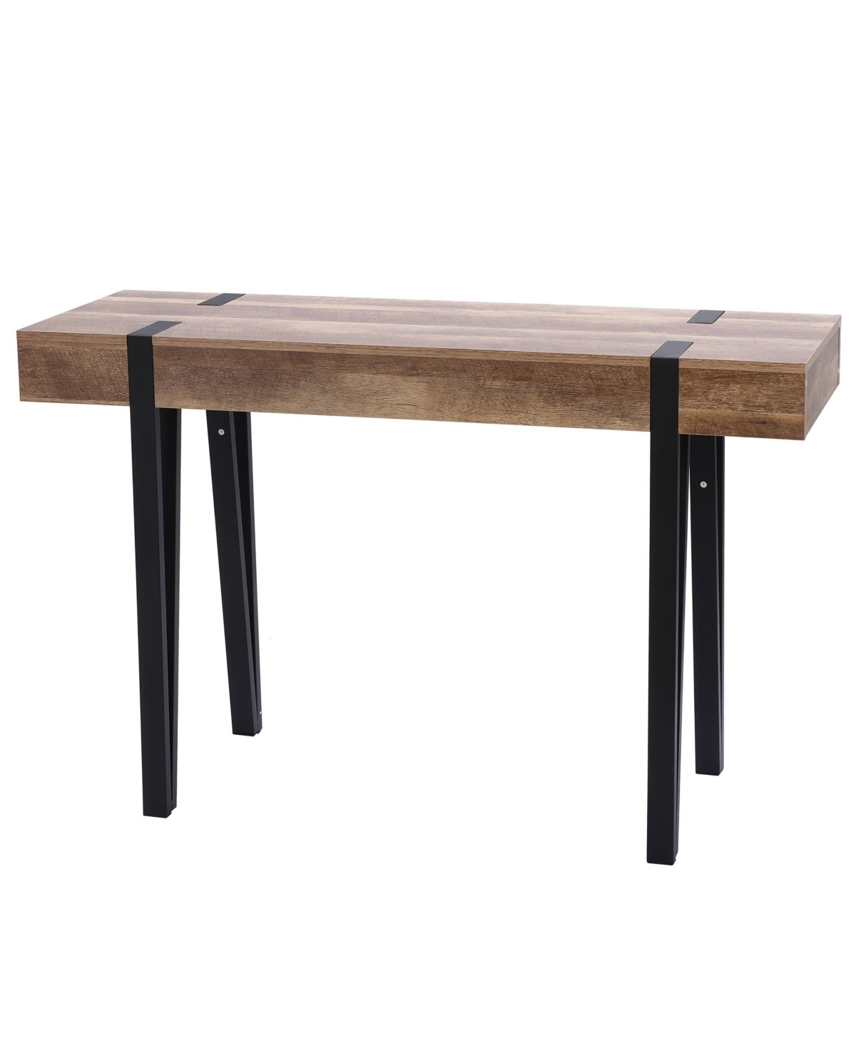 Luxenhome Oak Finish Mdf Wood Black Metal Console Entry Table In Brown