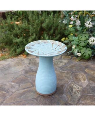 Powder Blue Vintage Spiral Ceramic 20-In Tall Birdbath
