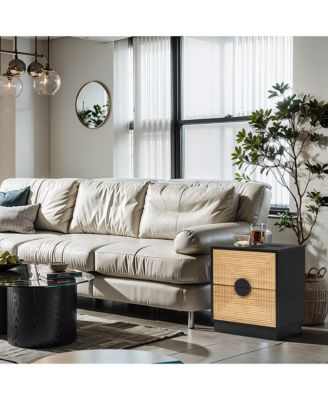 2-Drawer Manufactured Wood Mid-Century Modern Boho Side Table with Storage