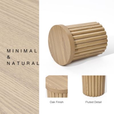 Wood Fluted Round Side Table Mid Century Modern Small End Table for Small Spaces