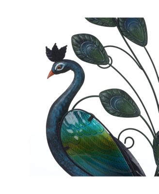 29.5-Inch H Peacock Metal and Glass Outdoor Wall Decor