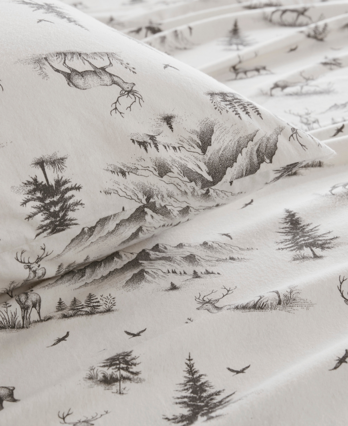 Woolrich Printed Flannel 3-pc. Sheet Set, Twin In Gray Deer Toile
