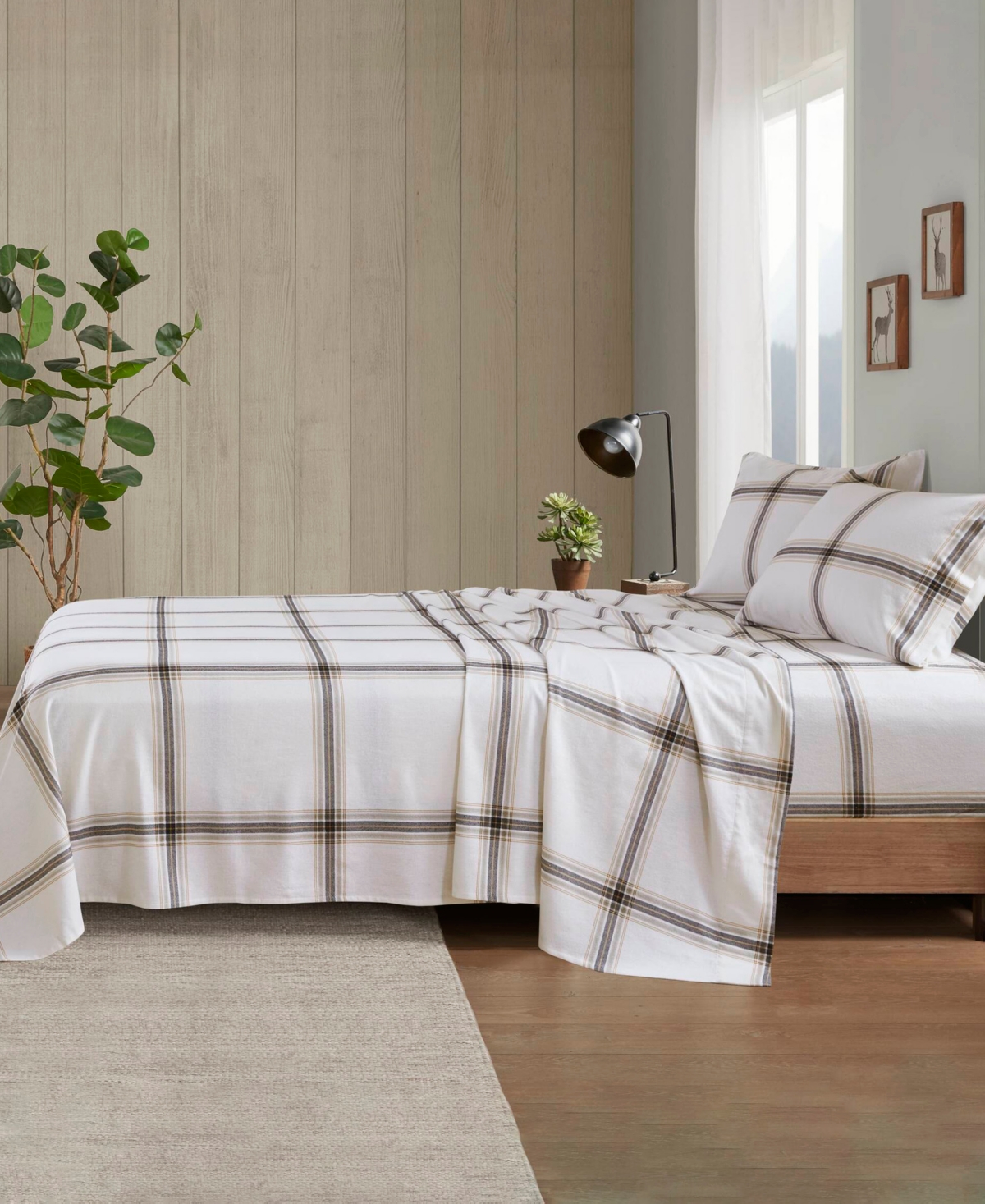 Woolrich Printed Flannel 4-pc. Sheet Set, Queen In Tan Plaid