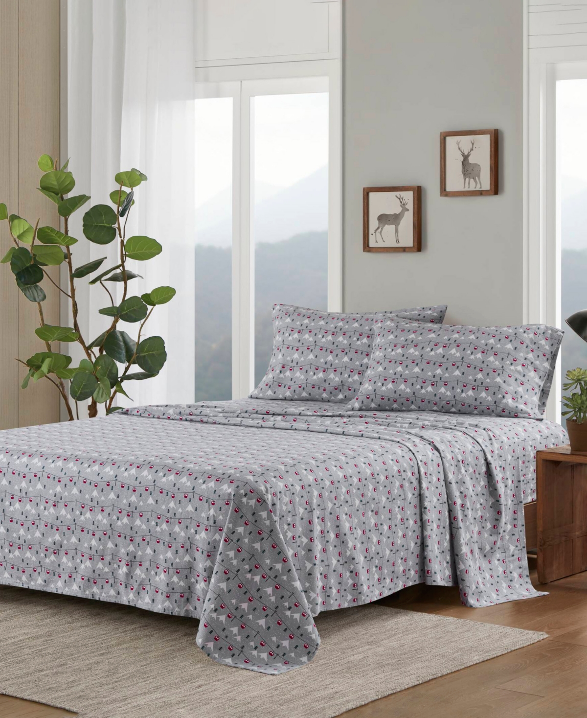 Woolrich Printed Flannel 3-pc. Sheet Set, Twin In Grey Ski Jump
