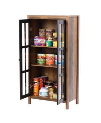 Natural Wood Glass 2-Door Accent Cabinet