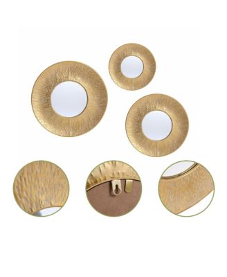 3-Piece Gold Metal Round Wall Mirror Set