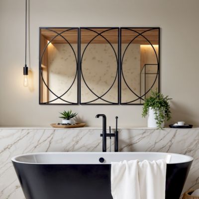 3-Piece Black Metal Rectangular Wall Mirror Set Large Vanity Bathroom Mirror Accent Decor