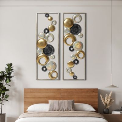 Set of 2 Modern Multi-Color Abstract Metal Wall Decor Panels Wall Art Large Wall Hanging Sculptures