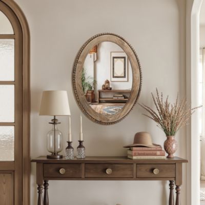 32-Inch Cameo Wood Framed Accent Wall Mirror Large Oval Wall Mounted Mirror Farmhouse Wall Decor