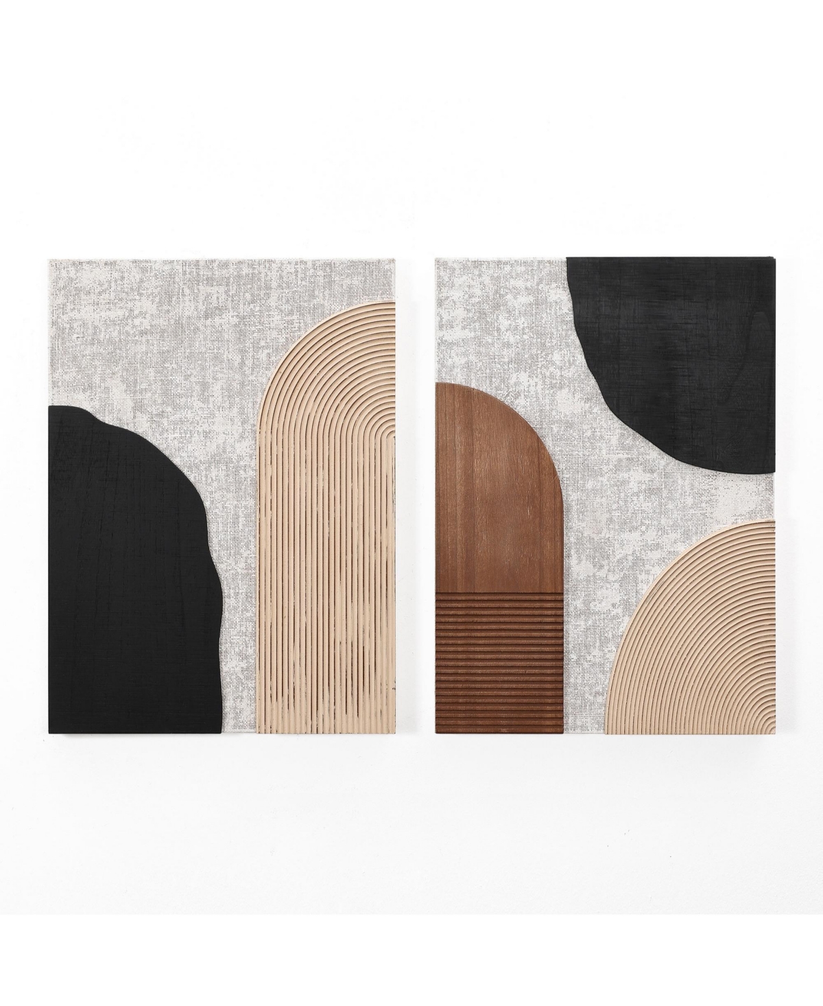 Luxenhome 2-pc Earth Tone Abstract Rectangular Wood Wall Decor Set In White,black,brown,beige