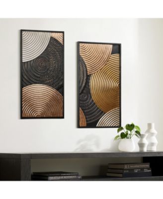 2-Pc Earth Tone Circles Abstract Rectangular Metal Wall Decor Set