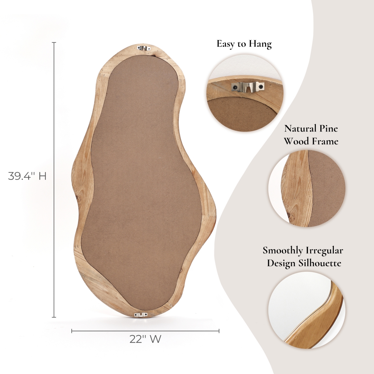 LuxenHome Natural Pine Wood Frame Irregular Oval Wall Mirror