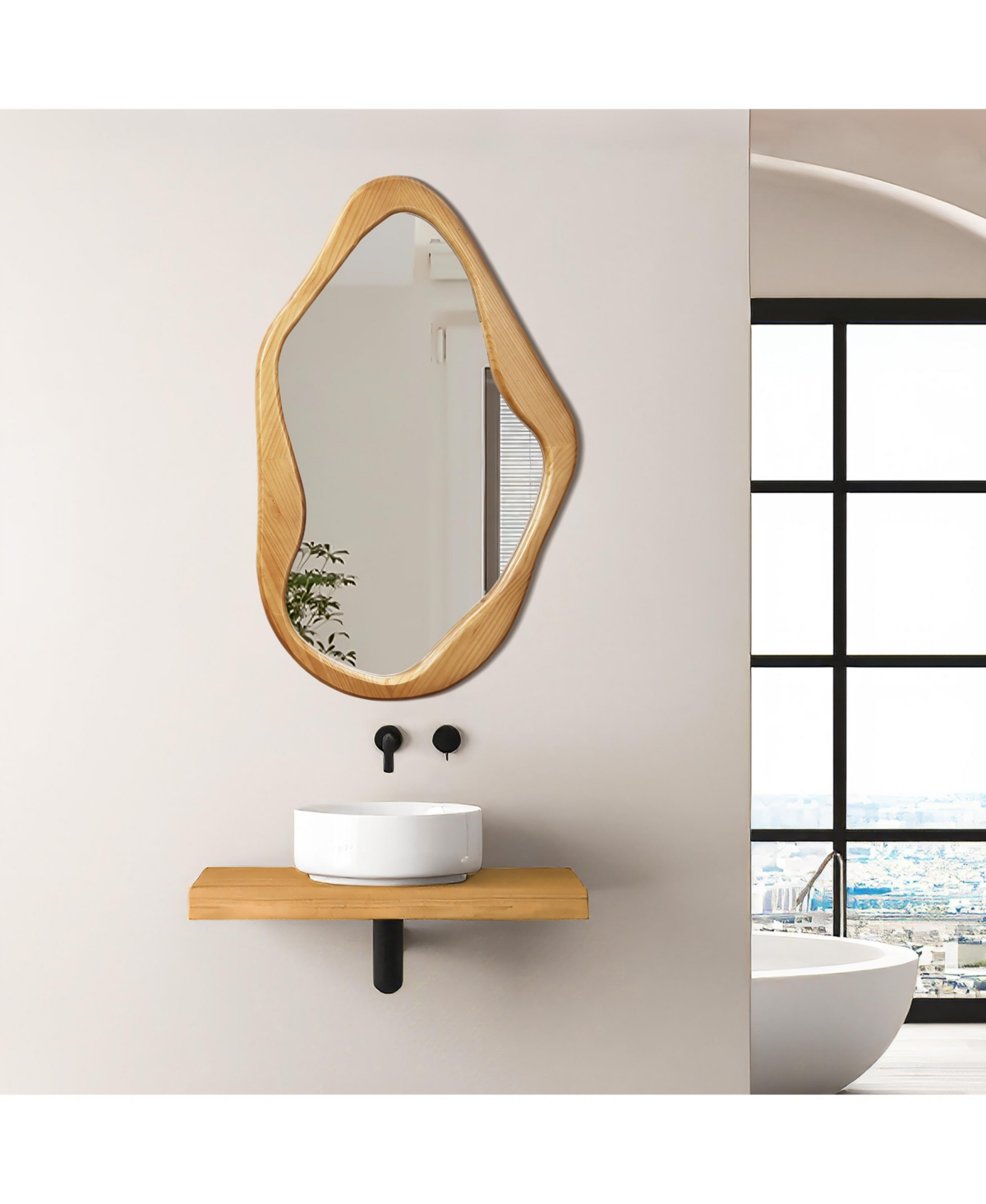 Luxenhome Freeform Pine Wood Frame Free Form Wall Mirror In Brown