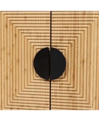 Mid Century Modern Boho 2-Door Black Bamboo Strips Accent Buffet Cabinet with Storage