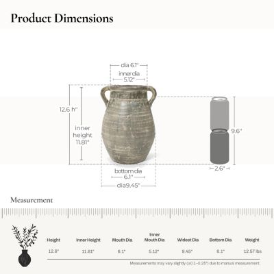 Rustic Farmhouse Brown Jug 12.5-Inch Tall Terracotta Vase