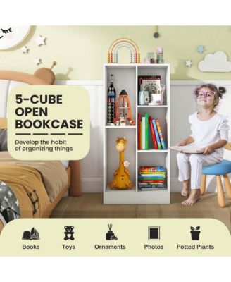 5-Cube Wooden Bookcase with Anti-Tip Kits and Storage Organizer for Kids' Room