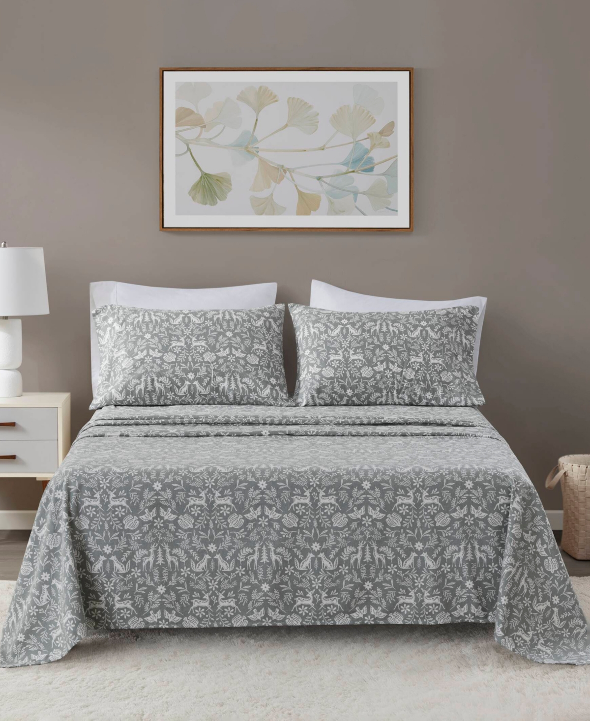 Beautyrest Extra Deep Pocket Cotton Flannel 4-pc. Sheet Set, Full In Sage Winter Fauna