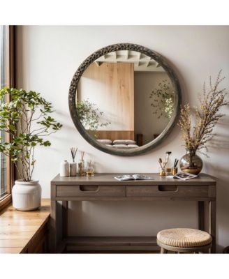 32-Inch Round Brown Crater MgO Frame Wall Mirror