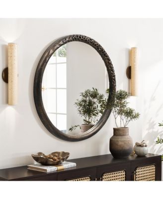 32-Inch Round Brown Crater MgO Frame Wall Mirror