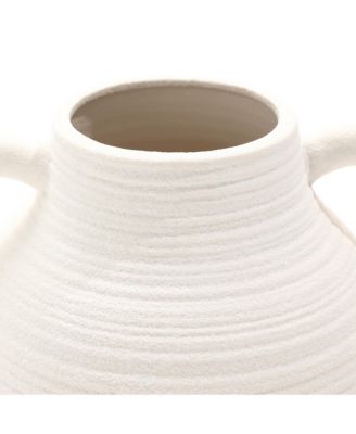 White Ceramic Jug 9.9-Inch Tall Round Vase