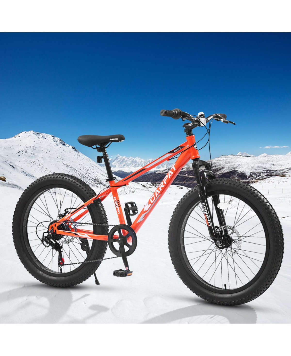 Streamdale Furniture Elecony 24 Inch Fat Tire Bike Adult/Youth Full Shimano 7 Speeds Mountain Bike, Dual Disc Brake, High-Carbon Steel Frame, Front Su