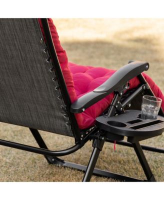 Zero Gravity Chair, Folding Reclining Lounge Chair with Padded Cushion, Side Tray for Indoor and Outdoor, Supports up to 264 lbs., Red