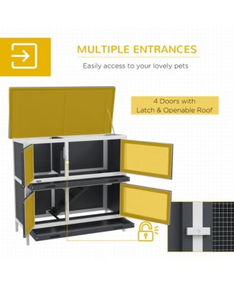 Wooden Bunny Rabbit Hutch, Small Animal Habitat with Ramp, Removable Tray & Weatherproof Roof, Indoor/Outdoor, Gray