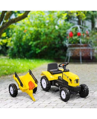 Kids Ride on Farm Tractor, Manual Pedal Ride on Car with Back Storage Trailer, Shovel & Rake, Horn for Age 3 Years Old, Yellow