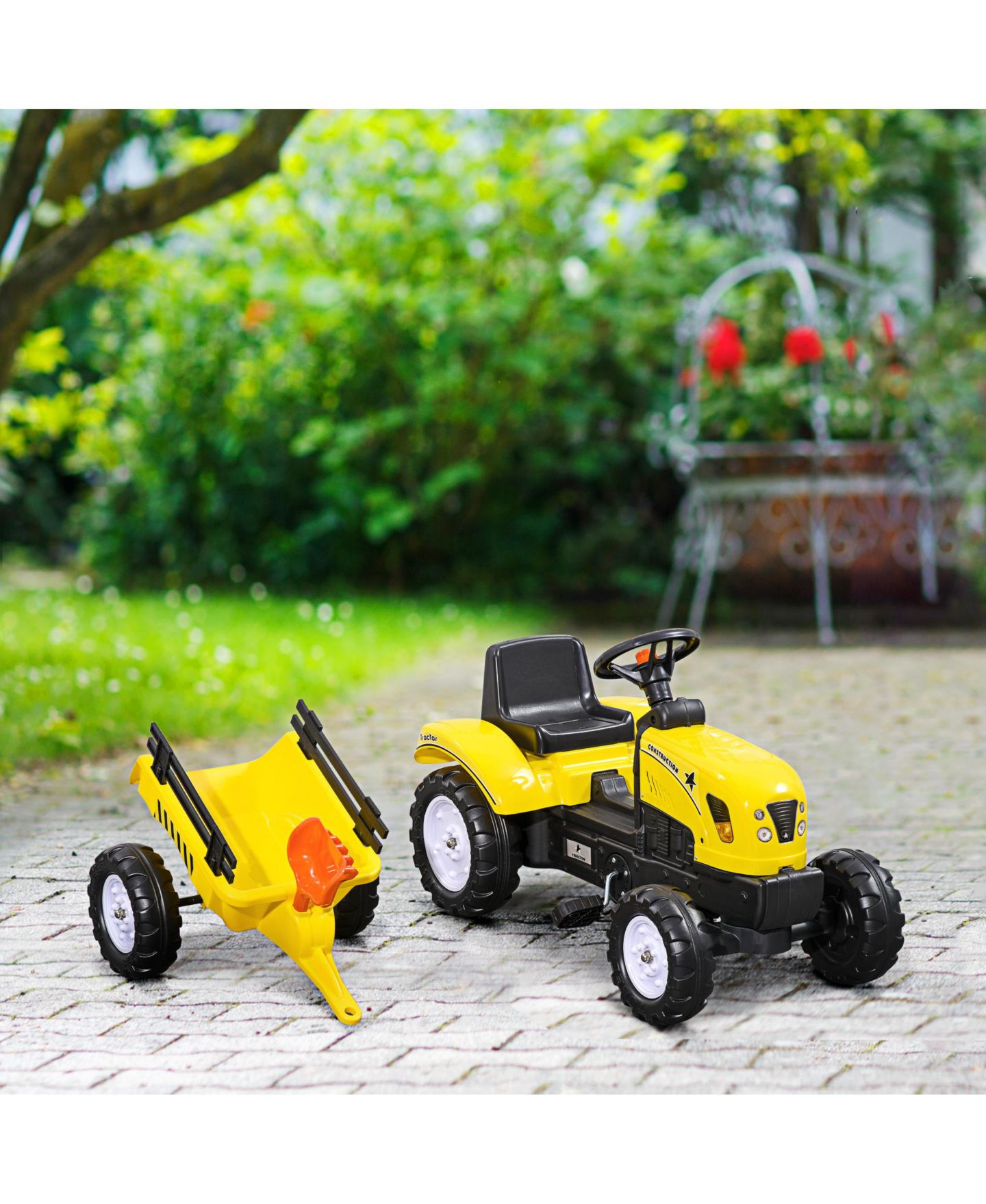 Детская игрушка Streamdale Furniture Farm Tractor with Storage Trailer, Manual Pedal, Horn Ride-On Toy, 77 lbs. Capacity, Ages 3+, цвет: Жёлтый — фото 9