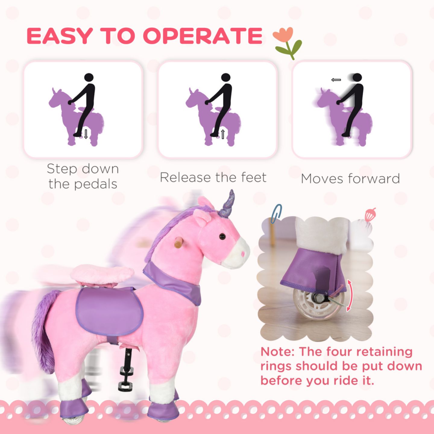 Детская мягкая игрушка Streamdale Furniture Soft Plush Unicorn Rocker with Sparkly Horn Ride-On, 176 lbs., Ages 3-6, цвет: Розовый — фото 3