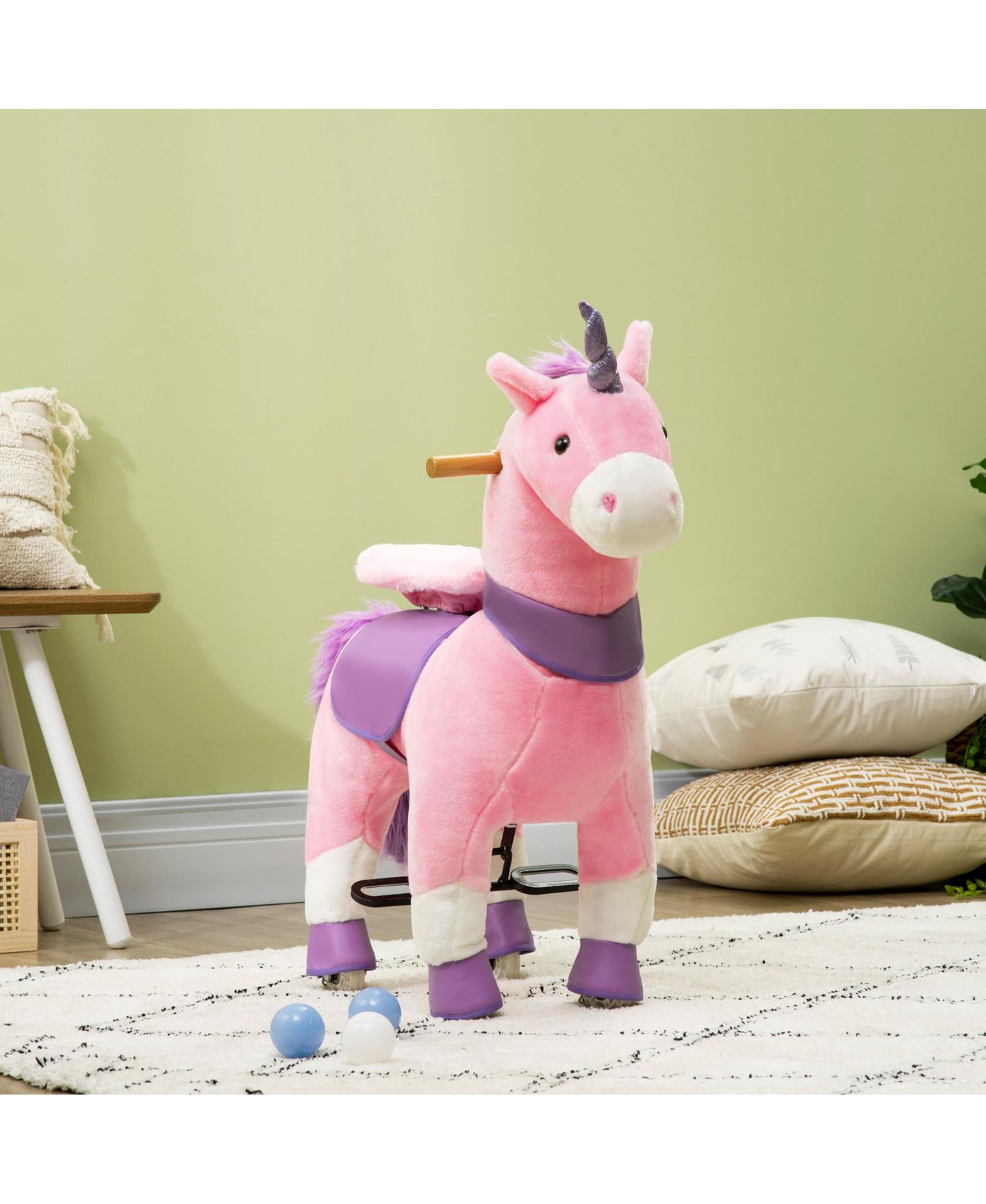 Детская мягкая игрушка Streamdale Furniture Soft Plush Unicorn Rocker with Sparkly Horn Ride-On, 176 lbs., Ages 3-6, цвет: Розовый — фото 8