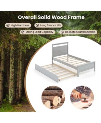 Twin Size Platform Bed with Trundle Pull-out Trundle Headboard & Footboard