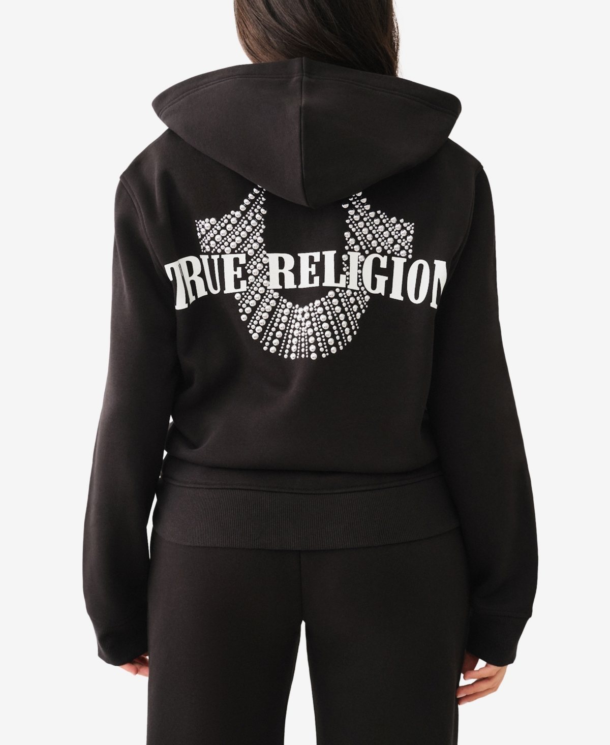 True Religion Women's Studded Boyfriend Zip Up Hoodie
