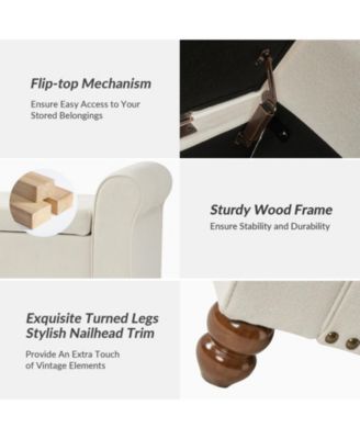 Transitional Carmen 43.7" Wide Storage Bench with Sturdy Wood Legs