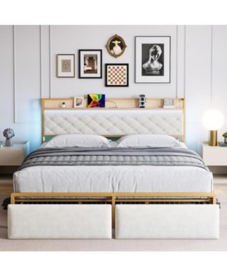 gaomon King Size Led Bed Frame with Headboard and 2 Storage Drawers ...