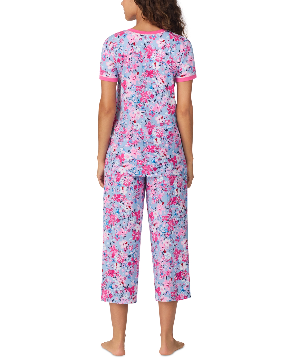 Shop Cuddl Duds Women's Cropped Short-sleeve Pajama Set In Blue Multi