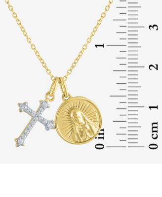 Diamond Cross & Saint Medallion 18" Pendant Necklace (1/10 ct. t.w.) in 14k Gold-Plated Sterling Silver