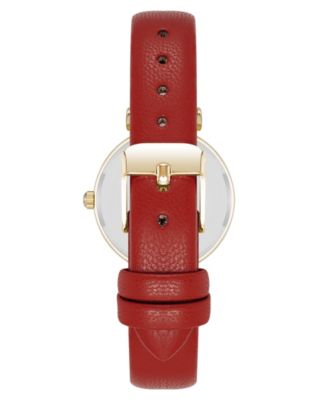 Women's Quartz Round Easy to Read Red Faux Leather and Gold-Tone Alloy Metal Watch, 32mm