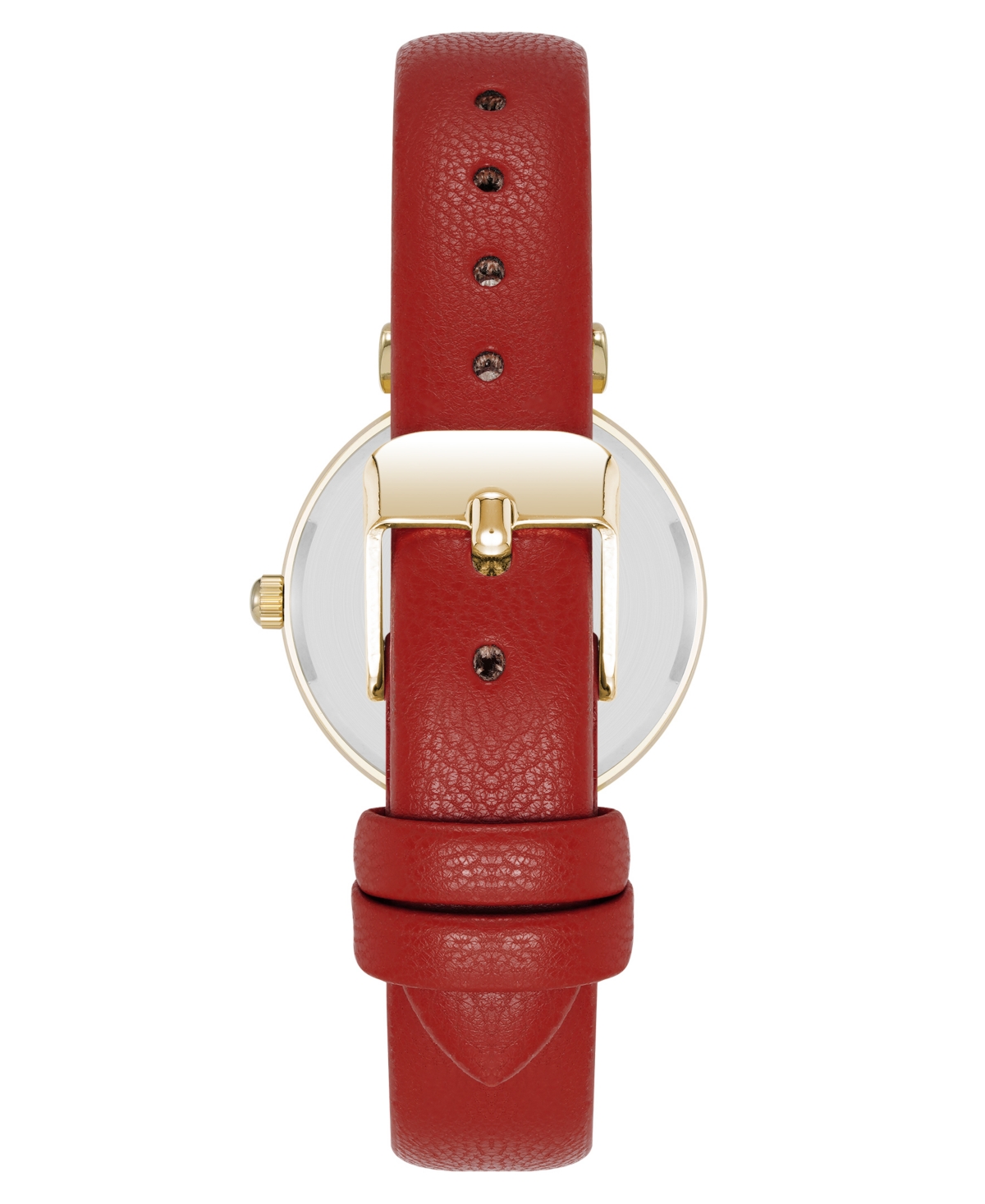 Anne Klein Women's Quartz Round Easy To Read Red Faux Leather And Gold-tone Alloy Metal Watch, 32mm In Red,gold-tone