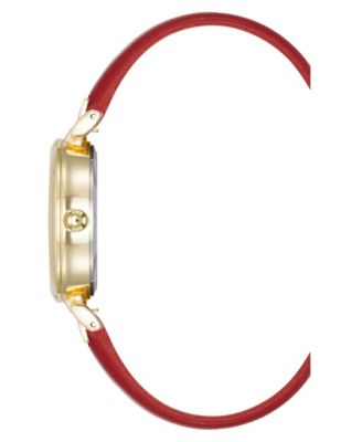 Women's Quartz Round Easy to Read Red Faux Leather and Gold-Tone Alloy Metal Watch, 32mm