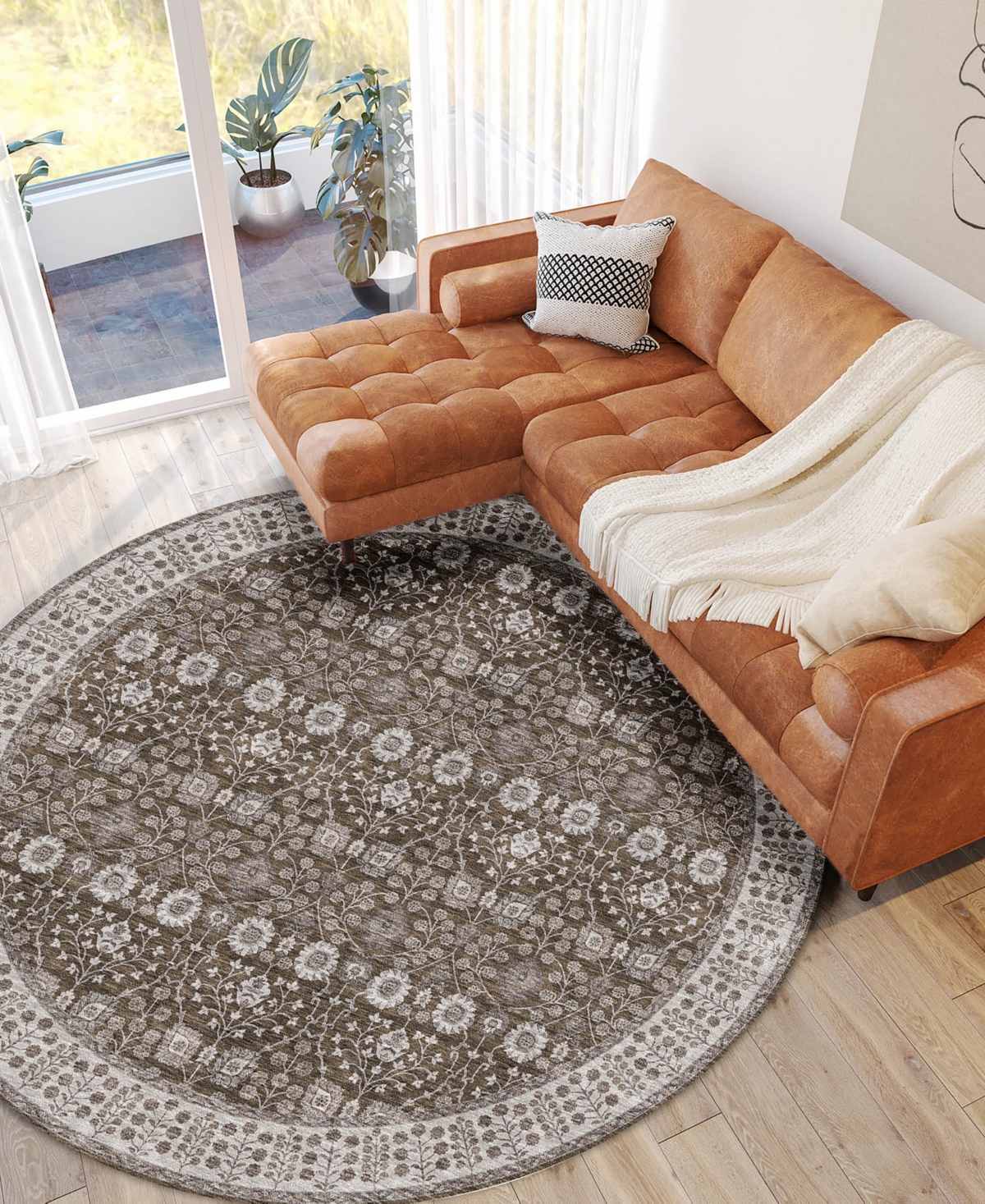 Dalyn Hatay Washable Hy8 8'x8' Round Area Rug In Chocolate