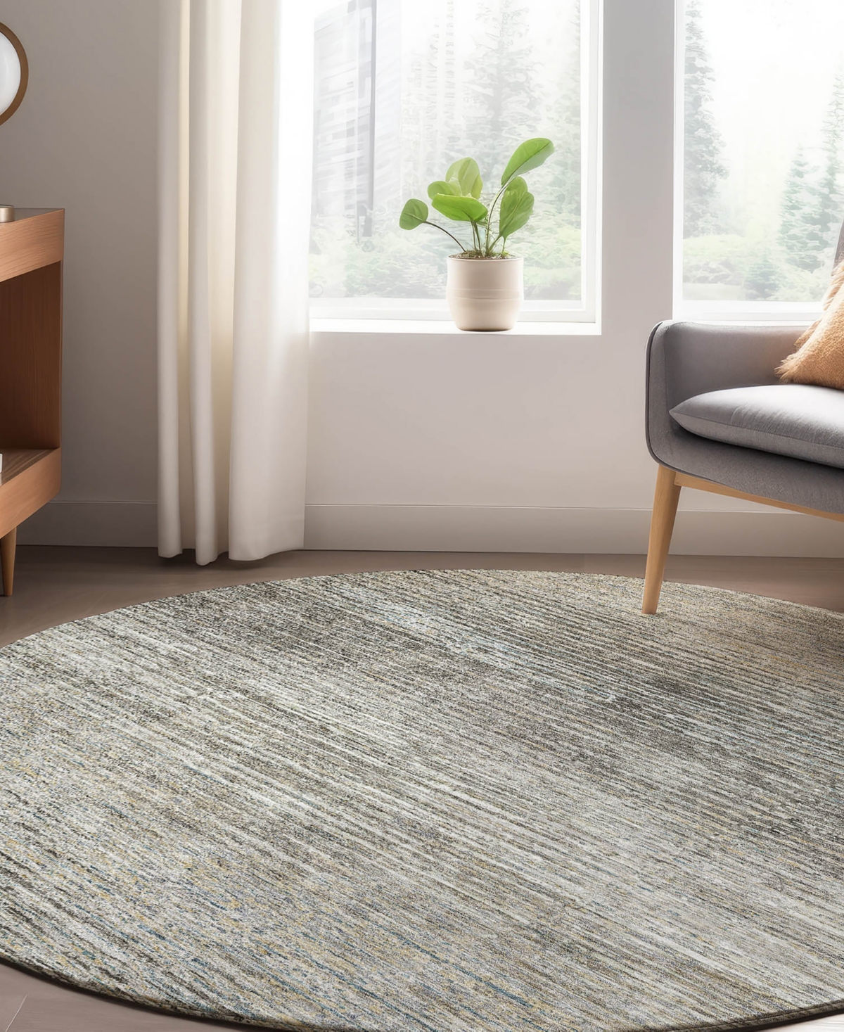 Dalyn Trevi Washable Tv1 8'x8' Round Area Rug In Taupe