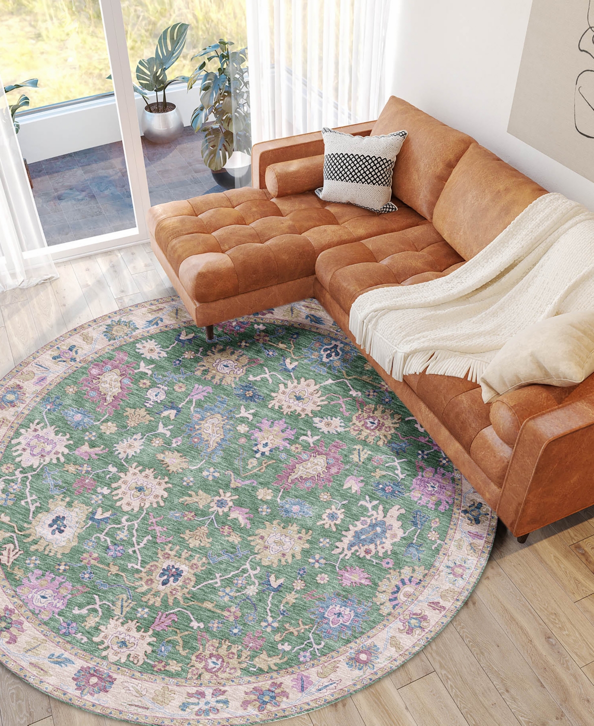 Dalyn Hatay Washable Hy7 8'x8' Round Area Rug In Lime