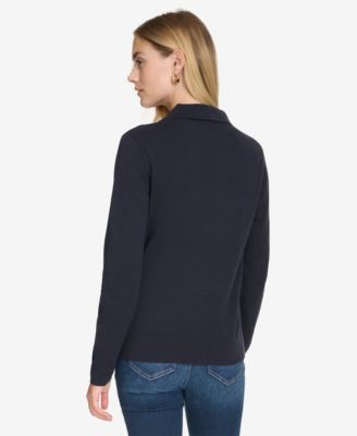 Women's Solid Button V Neck Polo Sweater